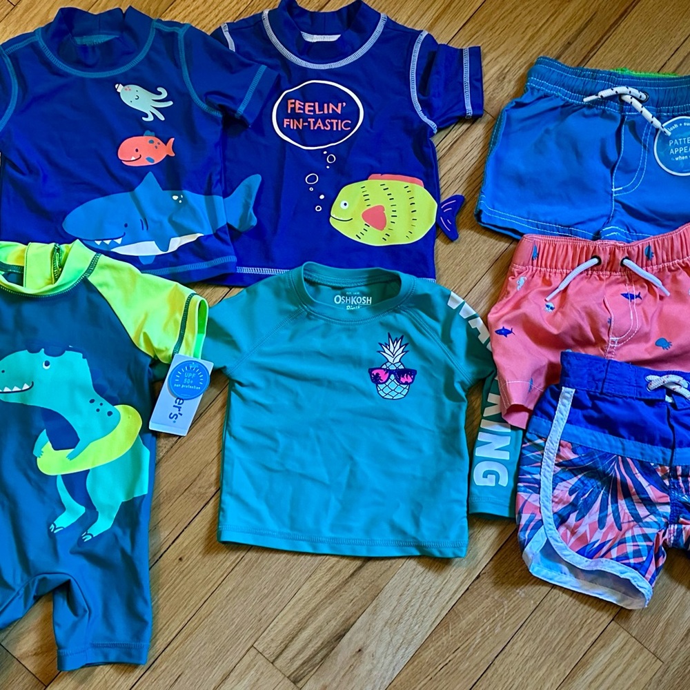Carter's Blue and Green Swim Trunks/rash guard set